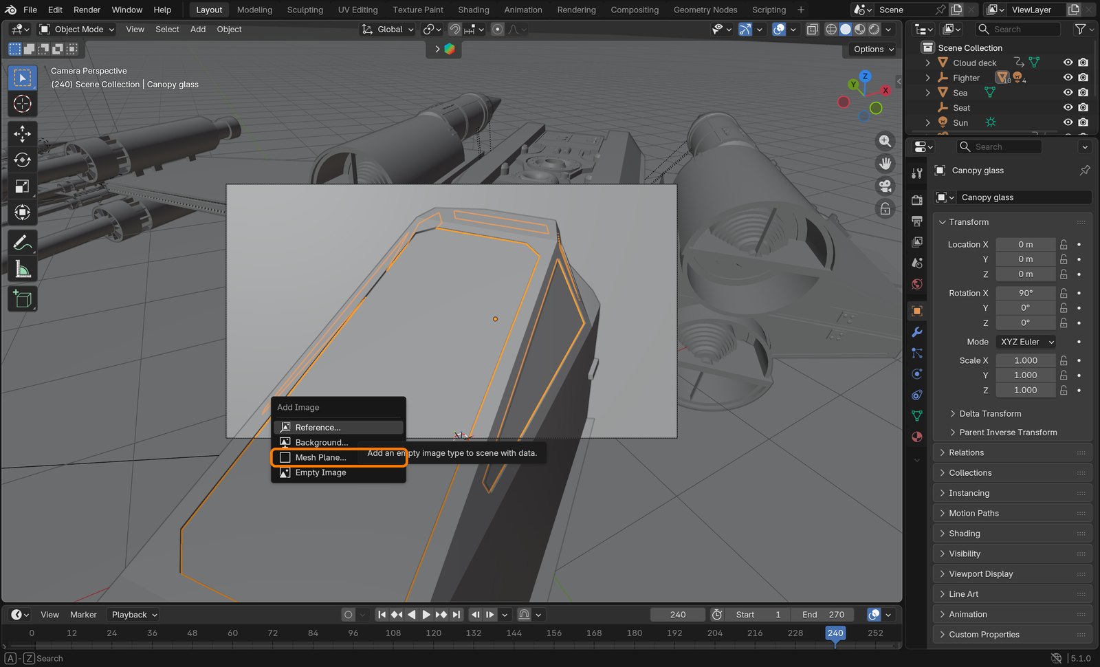 The Add Image menu: Mesh Plane.